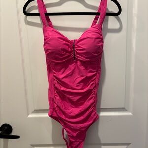 Contemporary Hot Pink One-Piece Swimsuit with Ruched Front